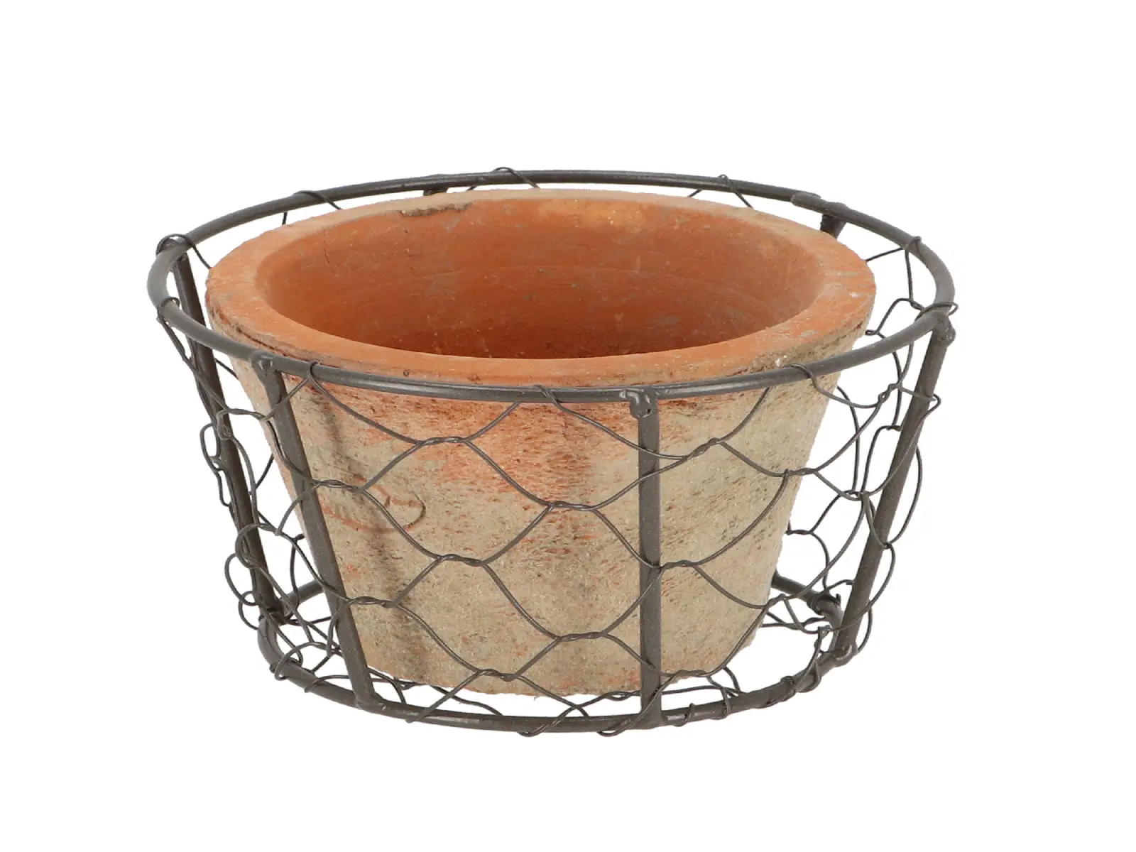 Drátěný koš s květináčem TERRACOTTA Robert & Stevens Potters, 0,3L, hnědá|přírodní|Esschert Design