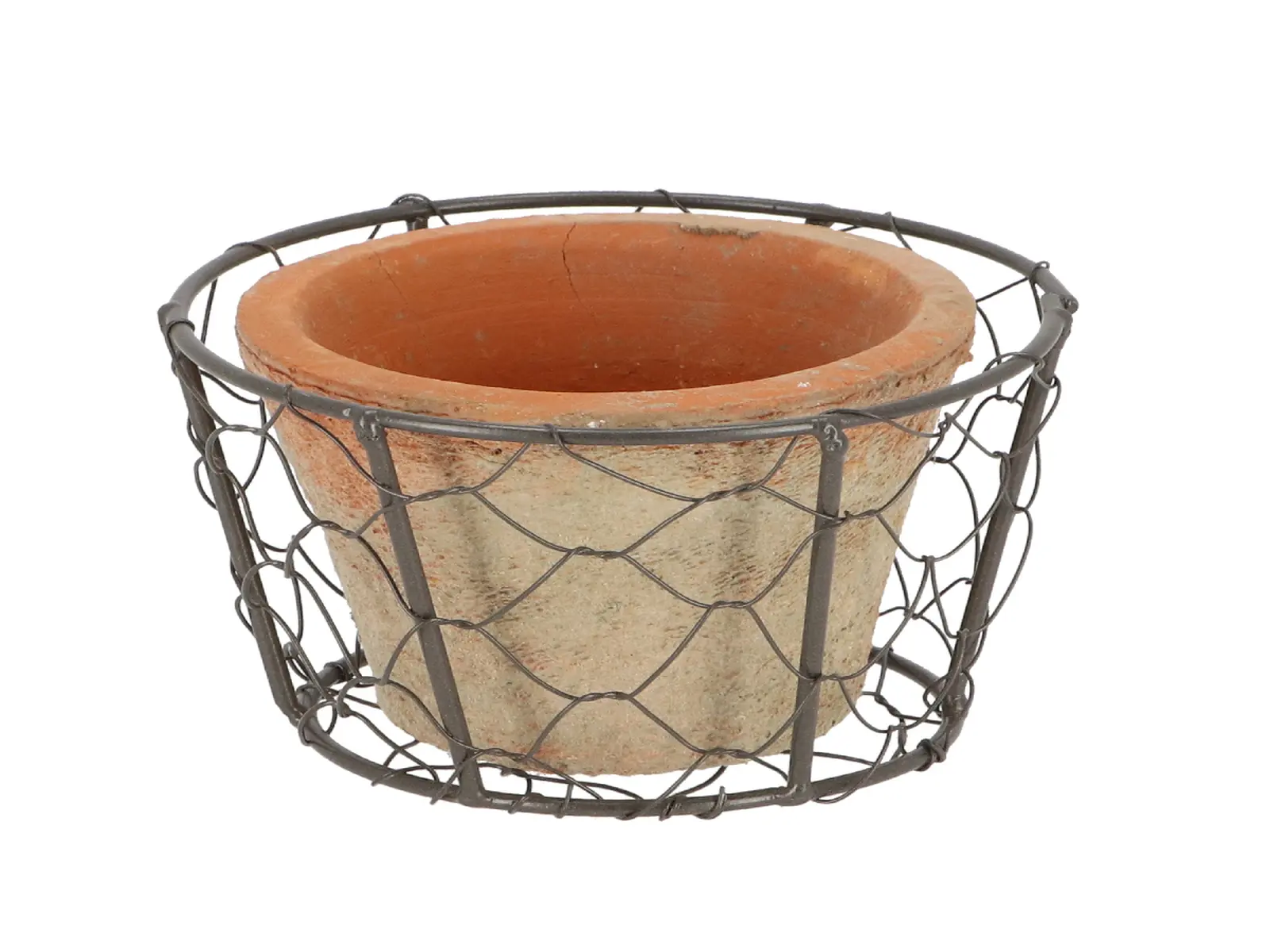 Drátěný koš s květináčem TERRACOTTA Robert & Stevens Potters, 0,3L, hnědá|přírodní|Esschert Design