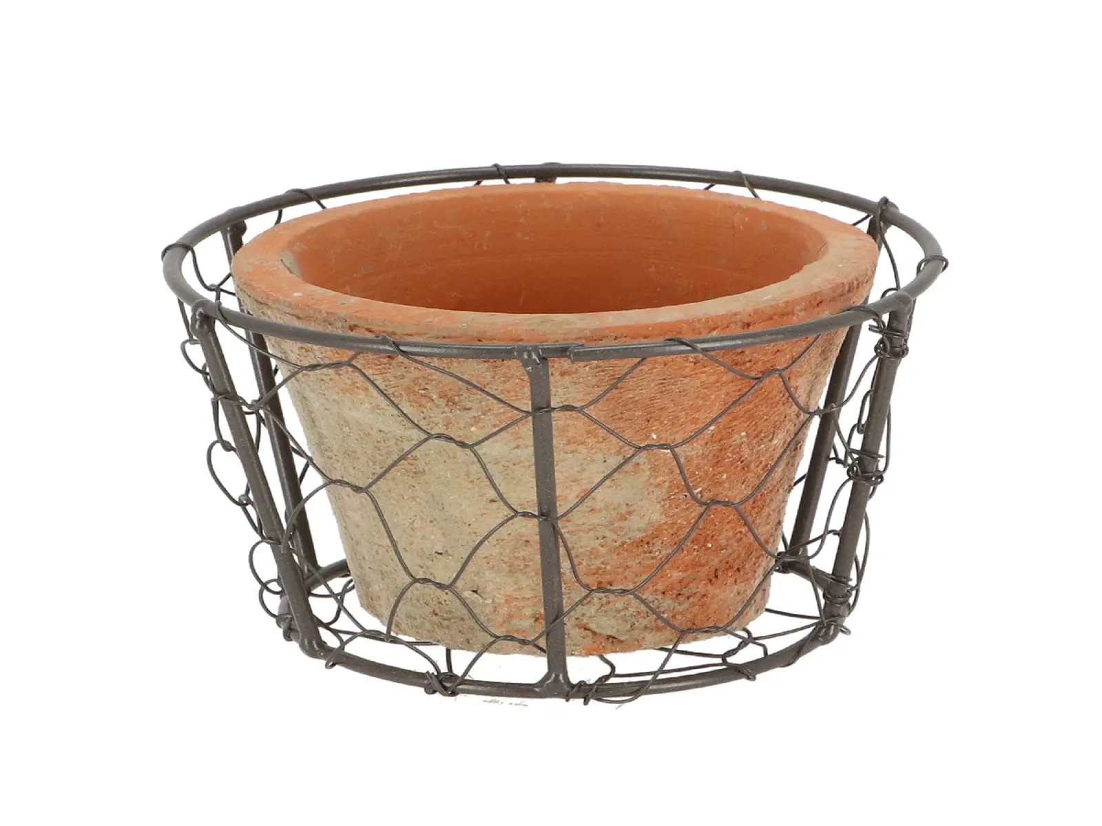 Drátěný koš s květináčem TERRACOTTA Robert & Stevens Potters, 0,3L, hnědá|přírodní|Esschert Design