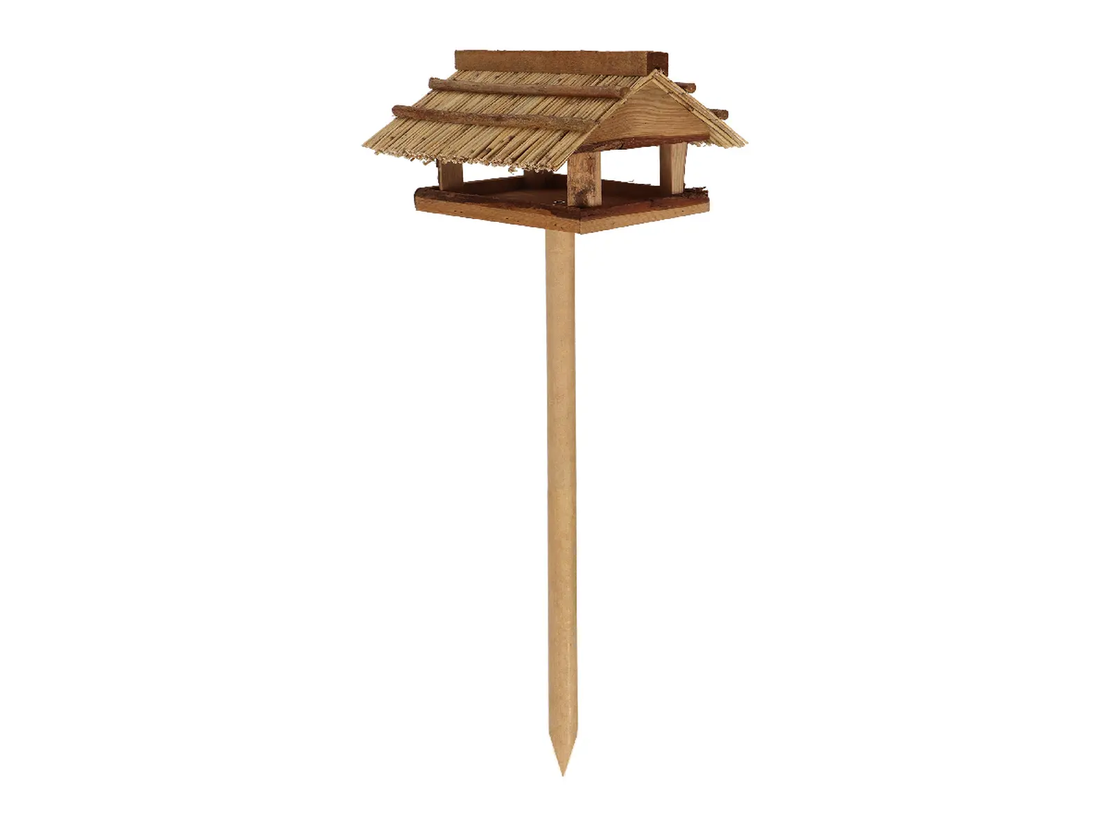 Krmítko pro ptáčky BEST FOR BIRDS na noze, dřevěné se slaměnou střechou, 26,5 x 29 x 113 cm|Esschert Design