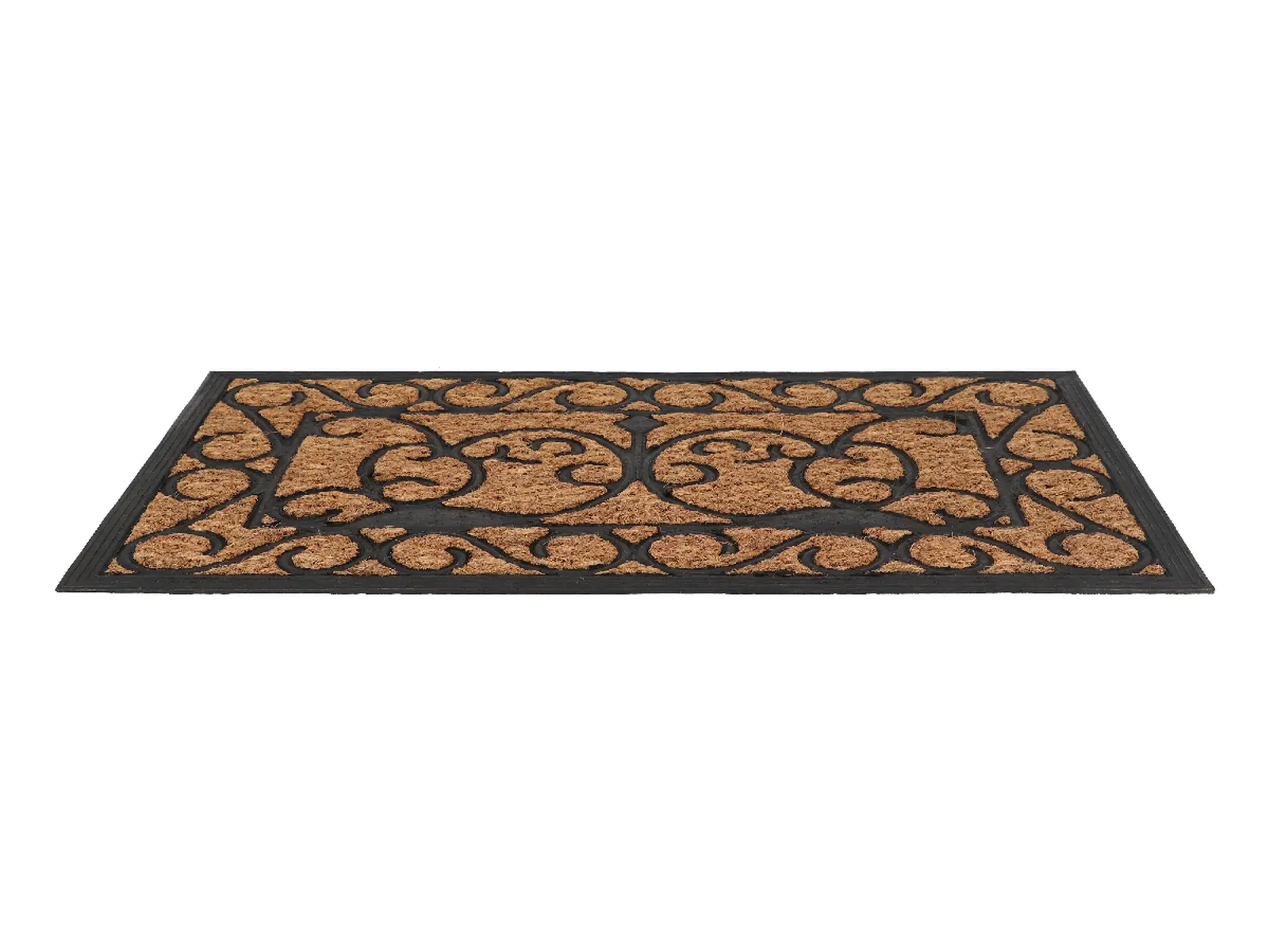 Gumová Rohožka BEST FOR BOOTS obdelníková s kokosovým vláknem a ornamenty, černá, 74,5 x 44,5|Esschert Design