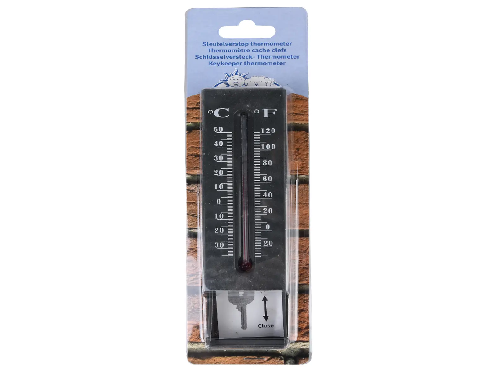 Teploměr WORLD OF WEATHER, se skrýší na klíče, 5 x 3 x 16 cm|Esschert Design
