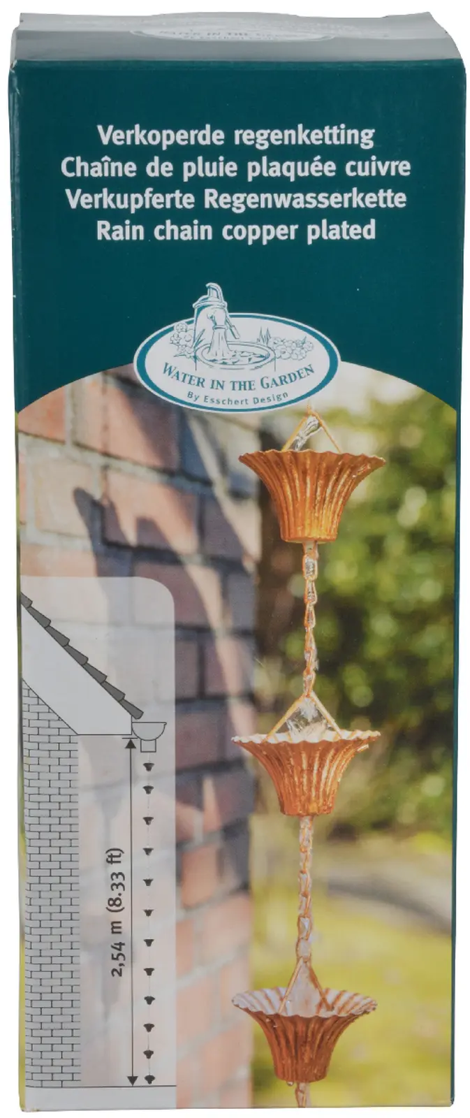 Okapníček RAIN CHAIN, růžová|měděná, dárkové balení, 8x259cm|Esschert Design