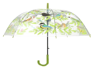 Deštník průhledný s ptáčky CLUB, pr.83x82cm, průhledná/zelená|Esschert Design