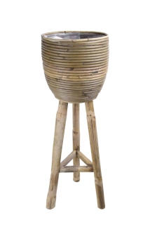 Obal na květináč STRIPE, s igelitovou výplní, dřevěné nohy, šedá, 25x74cm|Van Der Leeden 1915