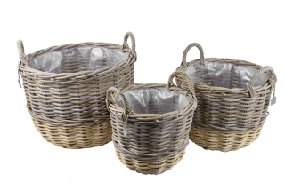 Koš RATTAN, pr.48x36/pr.34x28cm, šedá|žlutá, S3|Van Der Leeden 1915