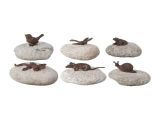 Kámen ANIMAL STONE, s litinovými zvířátky, 13cm, (č.1 - č.6), šedá/hnědo-červená (balení obsahuje 6 kusů!)|Esschert Design